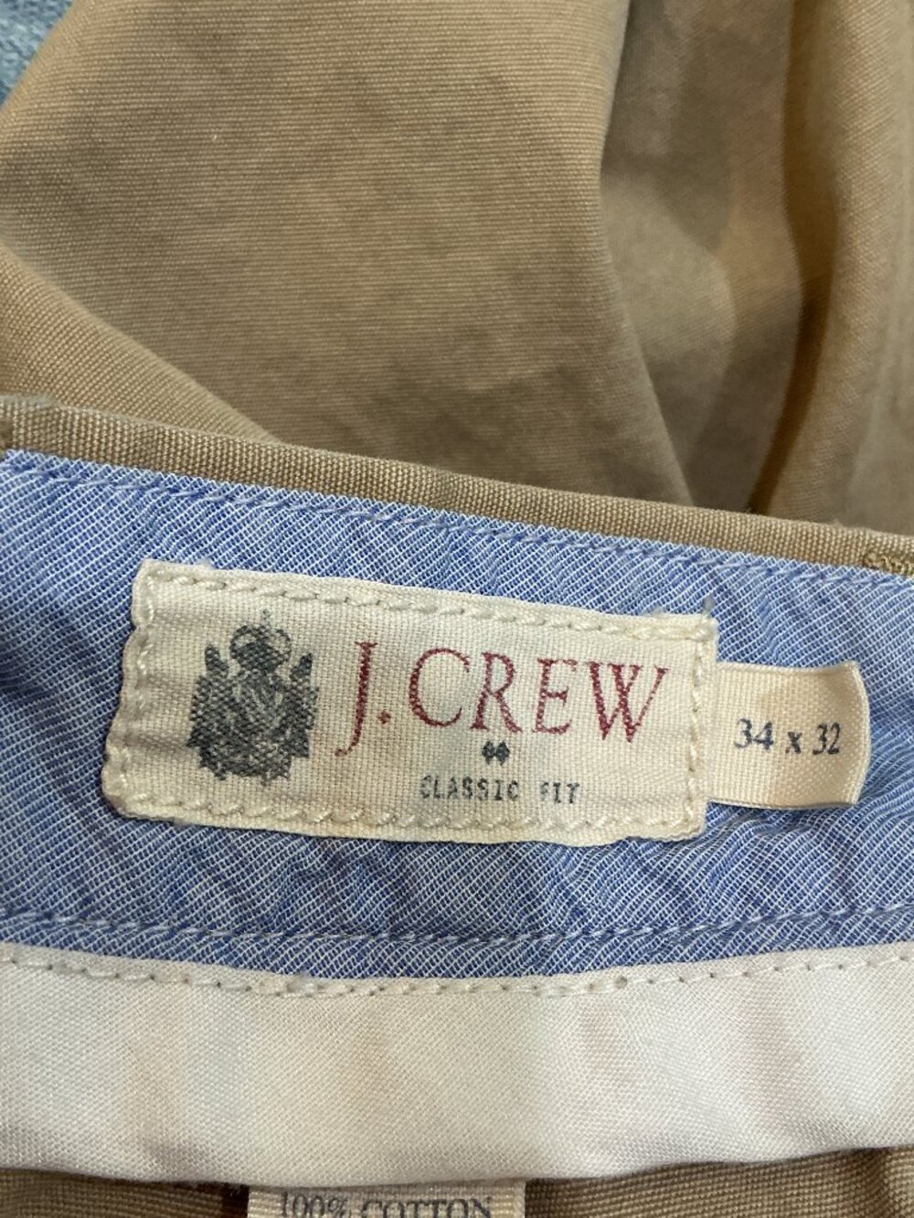 J.Crew Classic Fit 100% Cotton Chino Pants Khaki Tan Men’s 34x32 Straight Leg - Picture 12 of 14